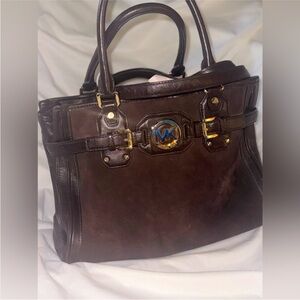 Michael Kors Suede/Leather Chocolate Brown Shoulder Bag